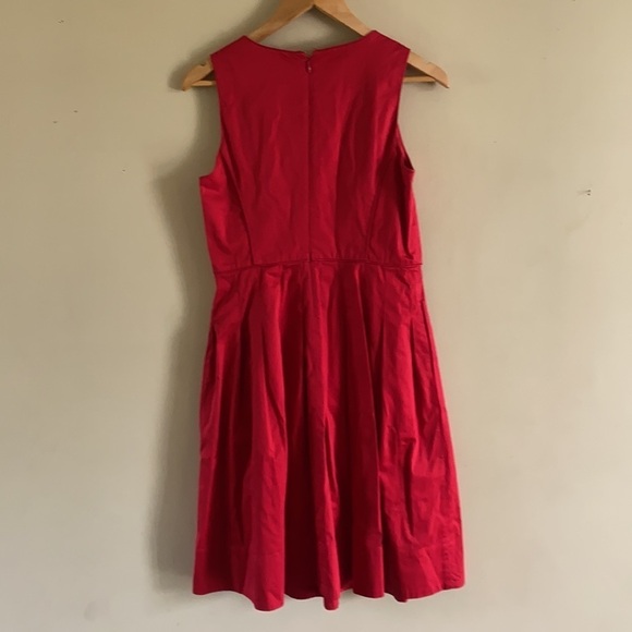 Talbots Red Fit Flare Dress With Piping and Pleats size 6P - Picture 4 of 13